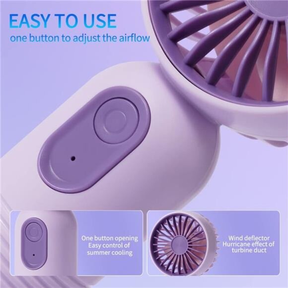Cute 3-Pack Mini Portable Fans: USB Rechargeable, 3 Speeds, Perfect for Travel & - Picture 4 of 7
